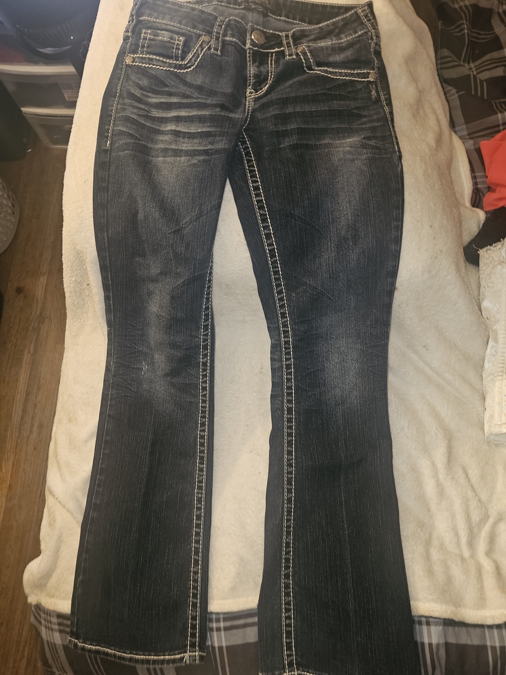 Women's SILVER Dark Indigo Flare Jeans with Contrast Stitching